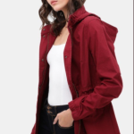 Jacket Wine Long Line Hooded Utility Anorak