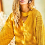 Sweater Mustard Choker Neck Oversize Design