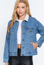 Jacket Dark Blue Over-Sized Denim With Faux Fur Lining - Image 2