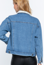 Jacket Dark Blue Over-Sized Denim With Faux Fur Lining - Image 3