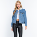 Jacket Dark Blue Over-Sized Denim With Faux Fur Lining