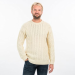 Sweater Natural-Colored Traditional Aran Crew Neck