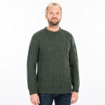 Sweater Army Green Traditional Aran Crew Neck