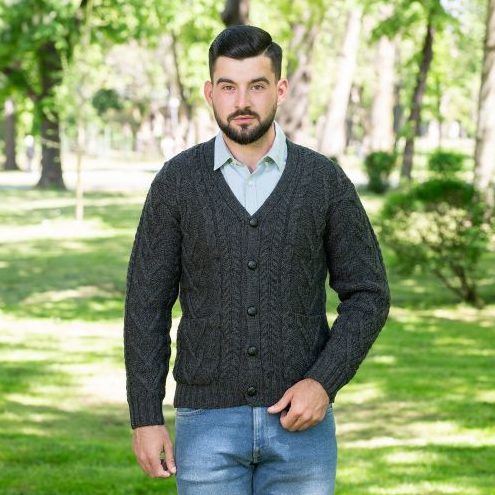 Screenshot 2021-12-10 2.16.18 PM Cardigan Charcoal Mens Cable V-Neck - Image 1