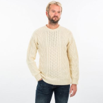 Sweater Natural-Colored Mens Merino Aran