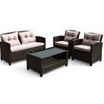 Furniture Set 4 Piece Outdoor Rattan Armrest Seating & Table With Storage