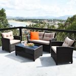Furniture Set 4 Piece Outdoor Rattan Armrest Seating & Table With Storage - Image 2