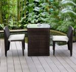 Furniture Set 3 Piece Patio Wicker Table & Chairs With Cushions - Image 3