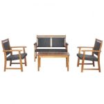 Furniture Set Outdoor 4 Piece Patio Rattan Acacia Wood Frame