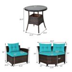 Furniture Set Outdoor 4 Piece Rattan With Turquoise Cushions - Image 2