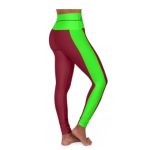 Leggings Full Length High-Waisted Dark Red & Neon Green Bordered Heartbeat Graphic - Image 2