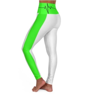 Screenshot 2022-01-19 12.18.21 AM Leggings Full Length High-Waisted White & Neon Green With Bordered Heartbeat Graphic - Image 1