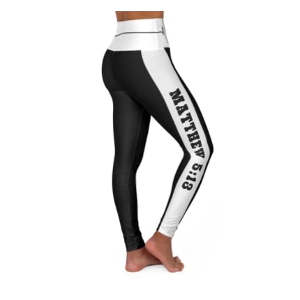 Screenshot 2022-01-21 10.23.42 PM Leggings Full Length High-Waisted Black & White "Salt Of The Earth/Matthew 5:13" With Bordered Heartbeat Graphic - Image 1
