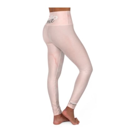 Screenshot 2022-01-21 11.24.07 PM Leggings Full Length High-Waisted Yoga Style Peach Marbled "Hello Peace" Graphic - Image 1