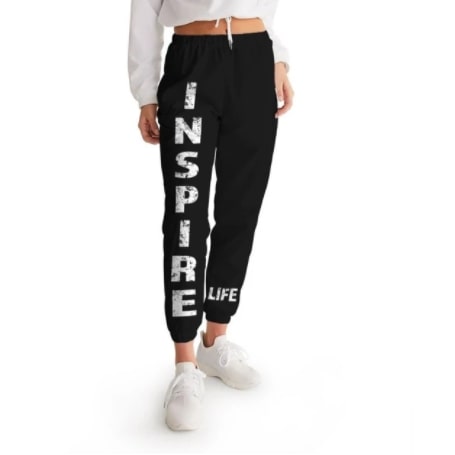 Screenshot 2022-01-22 10.17.08 PM Track Pants Mid-Rise Black & Dark Grey "Inspire" Graphic - Image 1