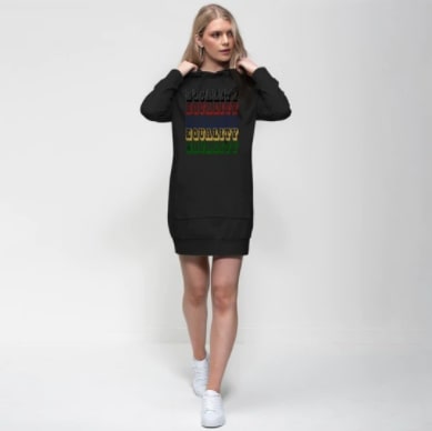 Screenshot 2022-01-26 9.43.01 AM Midi Dress Hooded Sweater Black & Rainbow "Equality" Graphic - Image 1