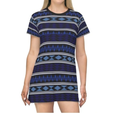 Screenshot 2022-01-28 1.02.59 PM Mini Dress T-Shirt Style Blue Boho Horizontal Print - Image 1