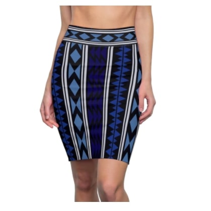 Screenshot 2022-02-07 5.58.39 PM Pencil Skirt High-Waisted Blue Aztec Pattern - Image 1