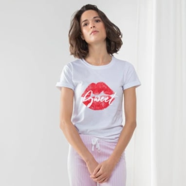 Screenshot 2022-02-10 7.24.43 PM Pajama Set Pink Sweet Kiss White Lettering Graphic - Image 1