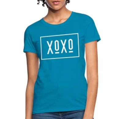 Screenshot 2022-02-13 5.51.24 PM T-Shirt Classic Turquoise Boxed "XOXO" Graphic - Image 1