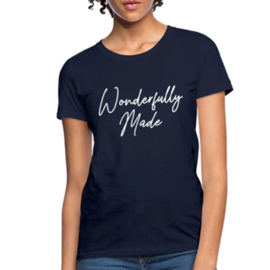 Screenshot 2022-02-13 8.36.44 PM T-Shirt Classic Navy "Wonderfully Made" Graphic - Image 1