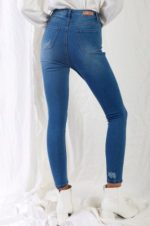 Jeans High-Waisted Double Button Capri Cuffed Medium Blue Denim - Image 2