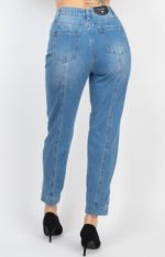 Jeans High-Waisted Cuffed-Button Medium-Blue Denim Mom Jeans - Image 2