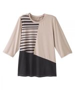 Top Assisted Dressing 3/4 Sleeve Black & Sand Color Block Design