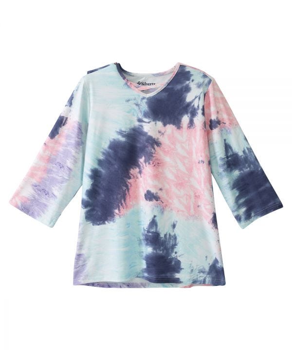 sv141_sv2010_0_0v9oos3zeuqjoaew Top Assisted Dressing 3/4 Sleeve Criss-Cross Front Tie-Dye Design - Image 1
