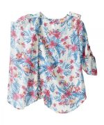 Top Assisted Dressing Convertible Sleeve Floral Bouquet Henley - Image 2