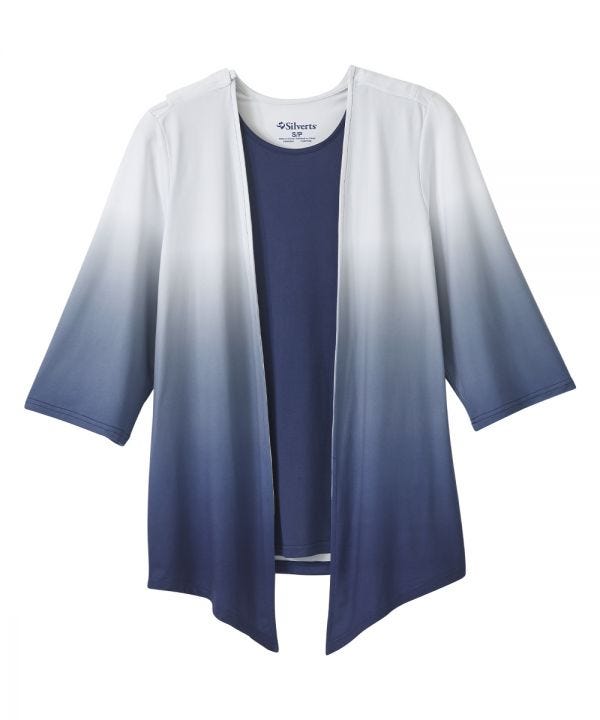 sv155_sv2000_0_wxbz59k4cqjf64ts Top Assisted Dressing 3/4 Sleeve Knit Cardigan & Blouse Twofer Indigo Ombre - Image 1