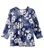 Top Assisted Dressing 3/4 Sleeve Blue Floral Shirred Blouse