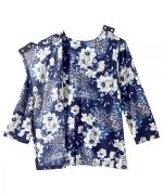Top Assisted Dressing 3/4 Sleeve Blue Floral Shirred Blouse - Image 2