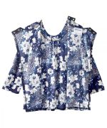 Top Assisted Dressing 3/4 Sleeve Blue Floral Shirred Blouse - Image 3
