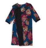 Dress Adaptive Dressing Open Back Flounce 3/4 Sleeve Fuchsia & Denim Floral Design - Image 2