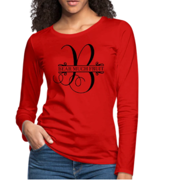 Screenshot (1414) Long Sleeve T-Shirt " Bear Much Fruit" In Red - Image 1
