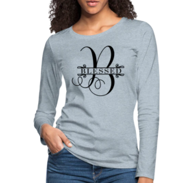 Screenshot (1428) Long Sleeve T-Shirt " Blessed" In Heather Ice Blue - Image 1
