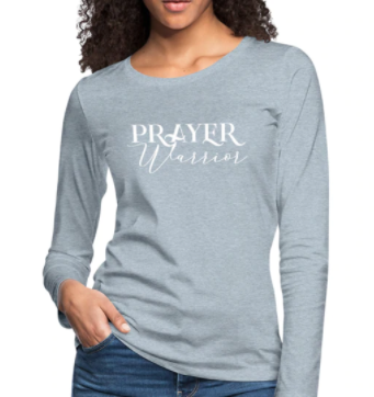 Screenshot (1530) Long Sleeve T-Shirt "Prayer Warrior" In Heather Ice Blue - Image 1