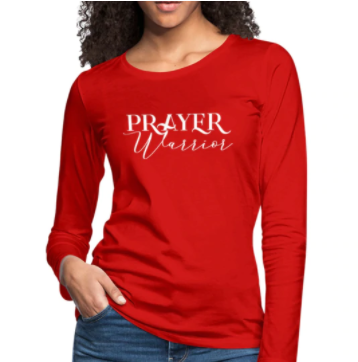 Screenshot (1533) Long Sleeve T-Shirt "Prayer Warrior" In Red - Image 1