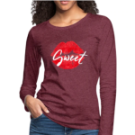 Long Sleeve T-Shirt "Sweet Kiss Red Lipstick" In Heather Burgundy