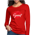 Long Sleeve T-Shirt "Sweet Kiss Red Lipstick" In Red