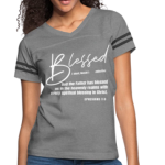 Short Sleeve T-Shirt "Blessed With Every Spiritual Blessing" Graphic Vintage Sport Design In Heather Gray/Charcoal