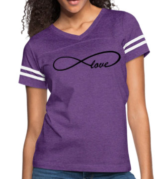 Screenshot (1698) Short Sleeve T-Shirt "Infinite Love" Graphic Vintage Sport Design In Purple/White - Image 1