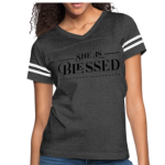 Short Sleeve T-Shirt "She Is Blessed" Graphic Vintage Sport Design In Smoke/White
