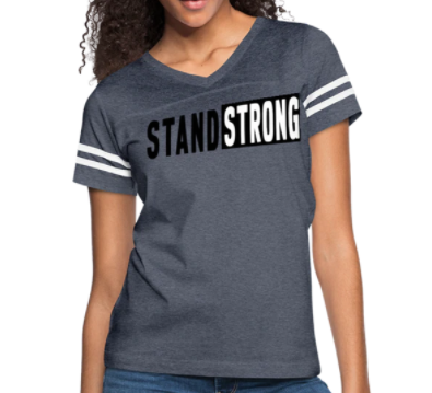 Screenshot (1815) Short Sleeve T-Shirt "Stand Strong" Graphic Vintage Sport Design Navy/White - Image 1
