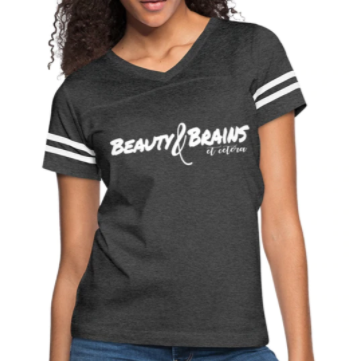 Screenshot (1881) Short Sleeve T-Shirt "Beauty & Brains Et Cetera II" Graphic Vintage Sport Design In Navy/White - Image 1