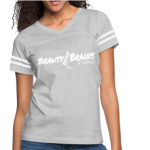 Short Sleeve T-Shirt "Beauty & Brains Et Cetera II" Graphic Vintage Sport Design In Heather Gray/White