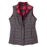 Vest Self Dressing Reversible Magnetic Snap Front Pewter & Plaid Red Puffer Vest
