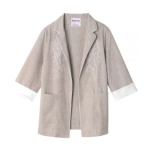 Blazer Self Dressing Embroidered Khaki Linen