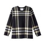 Sweater Assisted Dressing Open Back Plaid Crew Neck Sweater In Camel Black